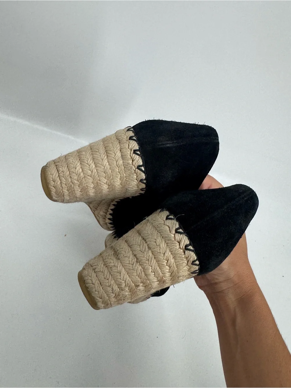 Vince Sonora Espadrille Wedge Heel Sandals Peep Toe Black Womens Size 9.5M